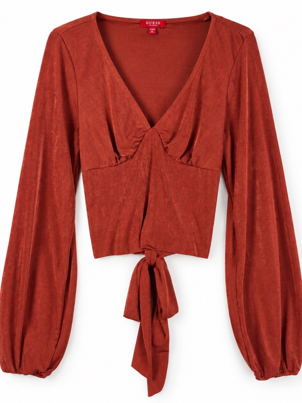 GUESS Burnt Orange Slinky Tie Back Long Sleeve Top XL